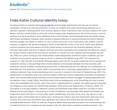 Frida Kahlo Cultural Identity Essay