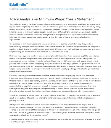 The Impact of Minimum Wage Policies