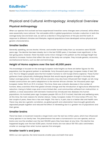 Physical and Cultural Anthropology: Analytical Overview
