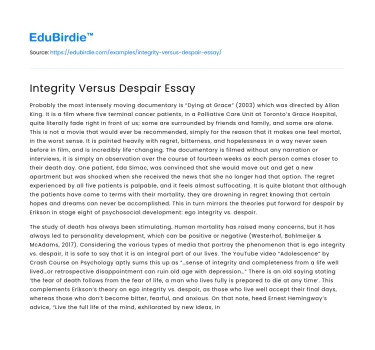 Integrity Versus Despair Essay