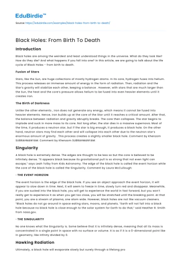 Black Holes: From Birth To Death