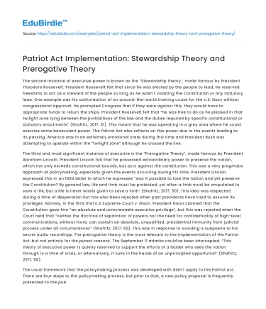 Patriot Act Implementation: Stewardship Theory and Prerogative Theory