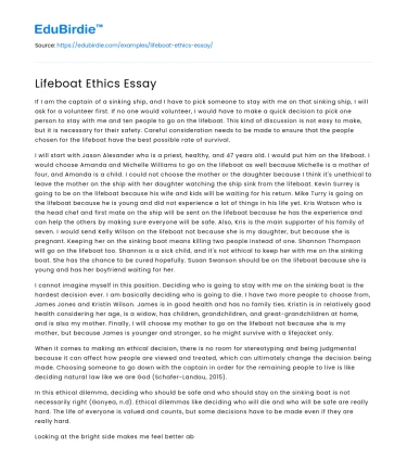 Lifeboat Ethics Essay