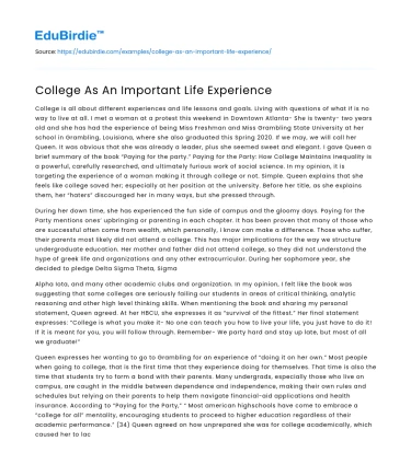 College As An Important Life Experience