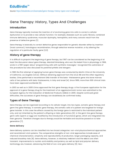 Gene Therapy: History, Types And Challenges