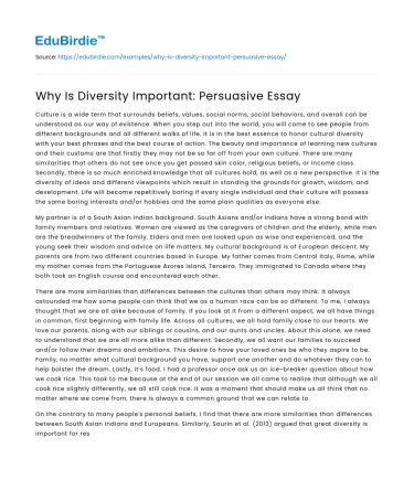 Why Is Diversity Important: Persuasive Essay