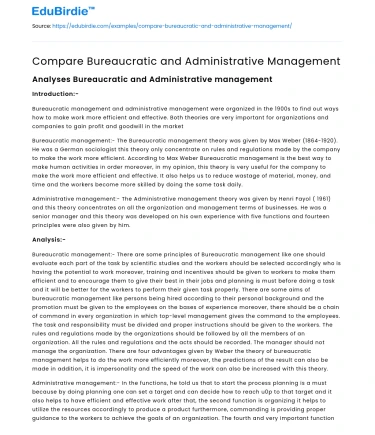 Compare Bureaucratic and Administrative Management