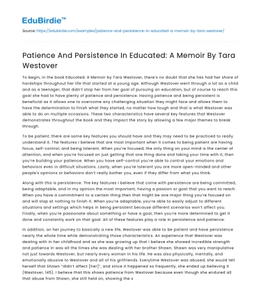 Patience And Persistence In Educated: A Memoir By Tara Westover
