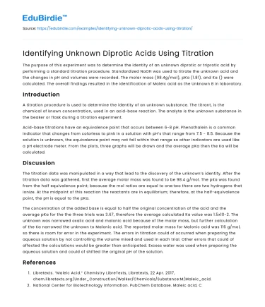 Identifying Unknown Diprotic Acids Using Titration