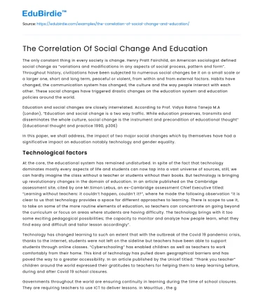 The Correlation Of Social Change And Education
