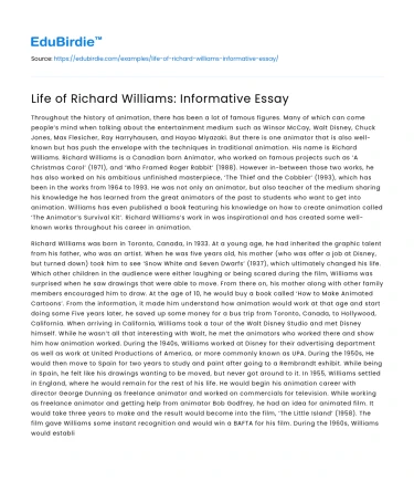 Life of Richard Williams: Informative Essay