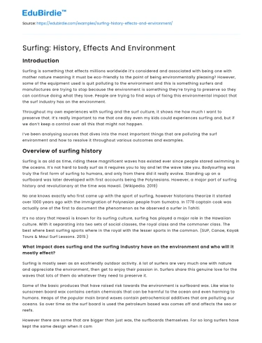 Surfing: History, Effects And Environment