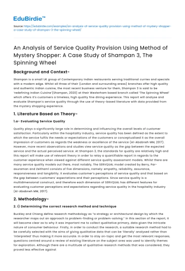 Service Quality Analysis: Mystery Shopper Study at Shampan 3
