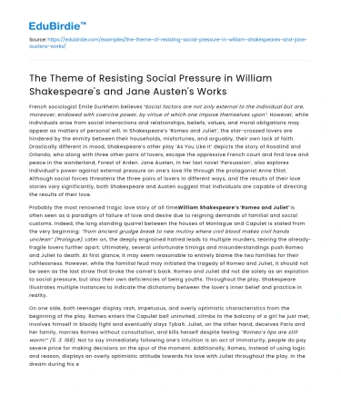 Resisting Social Pressure in Shakespeare and Austen’s Works