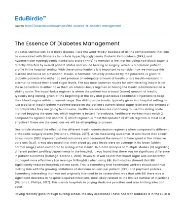 The Essence Of Diabetes Management