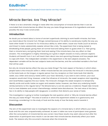 Miracle Berries. Are They Miracle?