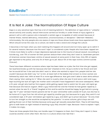 It Is Not A Joke: The Normalization Of Rape Culture
