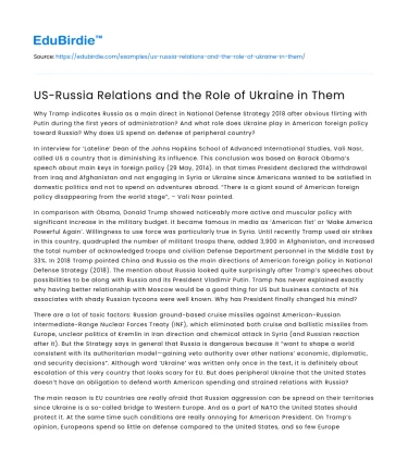US-Russia Relations and the Role of Ukraine in Them