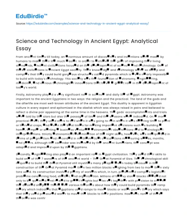 Science and Technology in Ancient Egypt: Analytical Essay