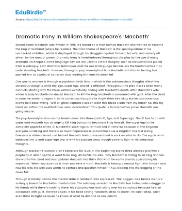 Dramatic Irony in William Shakespeare’s ‘Macbeth’
