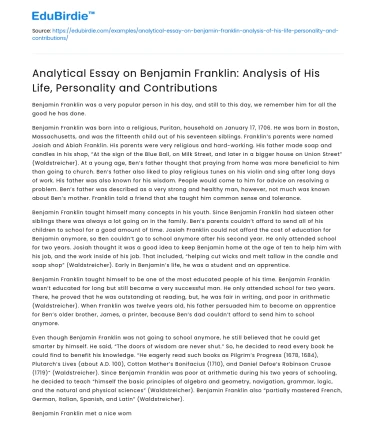 Benjamin Franklin: Life, Personality, Contributions