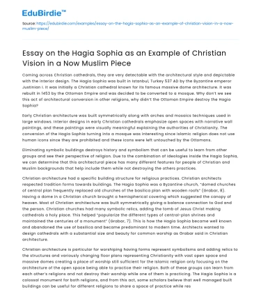 Hagia Sophia: Christian Vision in a Muslim Piece