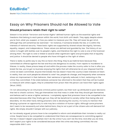 Essay on Why Prisoners Should not Be Allowed to Vote