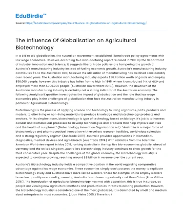 The Influence Of Globalisation on Agricultural Biotechnology