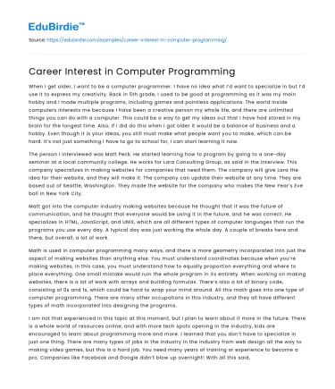 Career Interest in Computer Programming