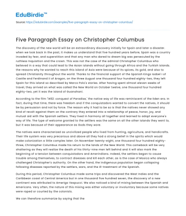 Five Paragraph Essay on Christopher Columbus