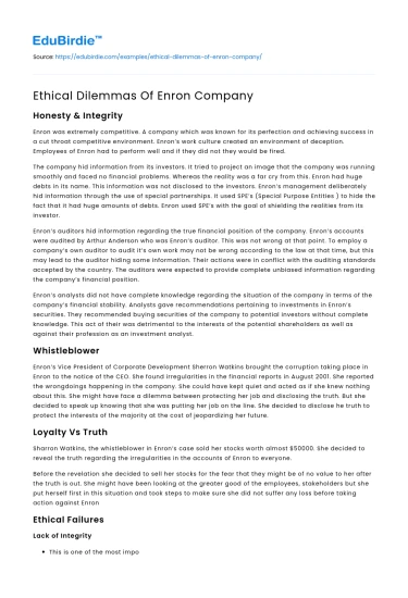 Ethical Dilemmas Of Enron Company