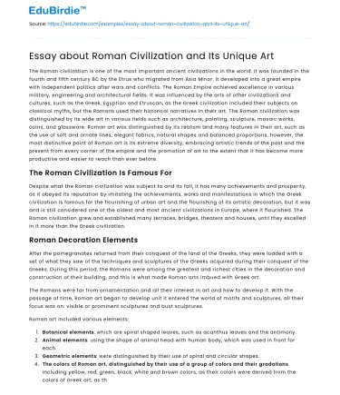 Essay about Roman Civilization and Its Unique Art