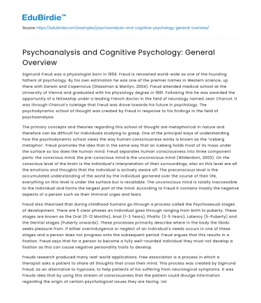 Psychoanalysis and Cognitive Psychology: General Overview
