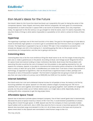 Elon Musk’s Ideas for the Future