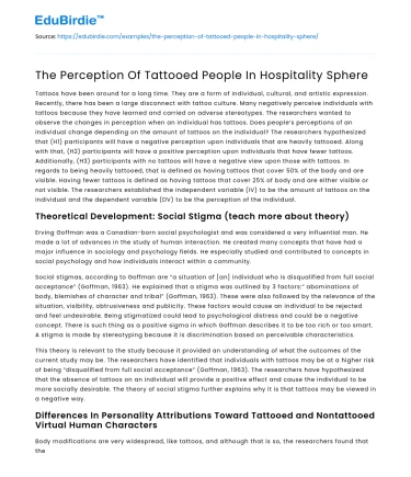 The Perception Of Tattooed People In Hospitality Sphere