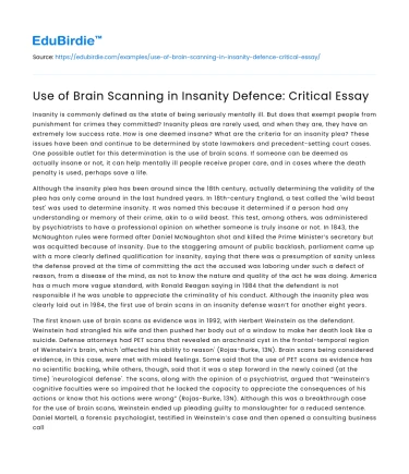 Use of Brain Scanning in Insanity Defence: Critical Essay