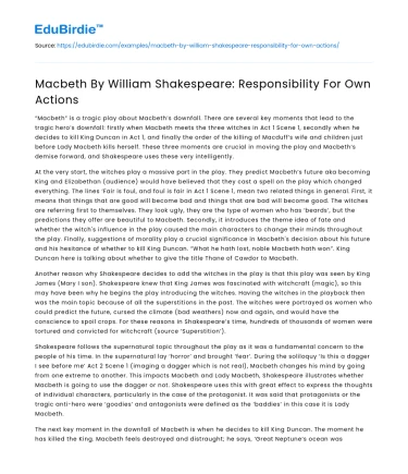 Macbeth By William Shakespeare: Responsibility For Own Actions
