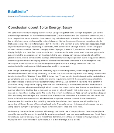 Conclusion about Solar Energy: Essay