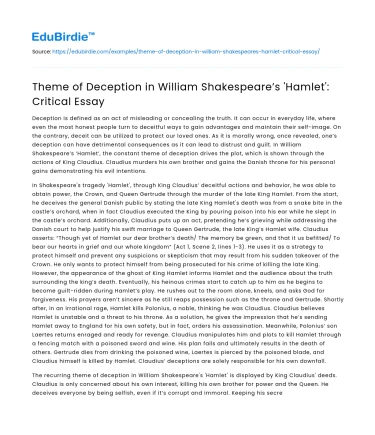 Theme of Deception in William Shakespeare’s ‘Hamlet’: Critical Essay