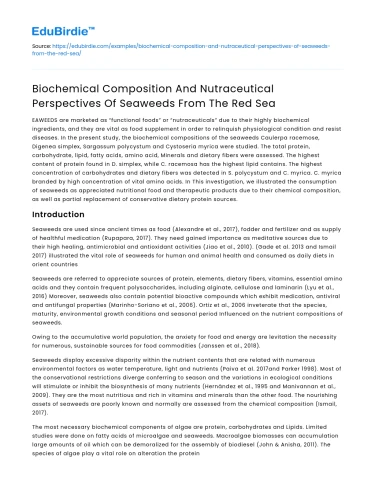 Seaweed Biochemical Composition and Nutraceutical Potential