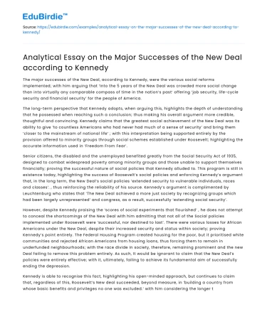 Successes of the New Deal: An Analytical Essay by Kennedy