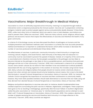 Vaccinations: Major Breakthrough In Medical History