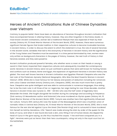 Heroes of Ancient Civilizations: Rule of Chinese Dynasties over Vietnam