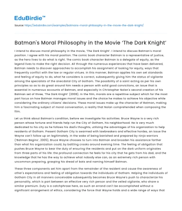 Batman’s Moral Philosophy in the Movie ‘The Dark Knight’