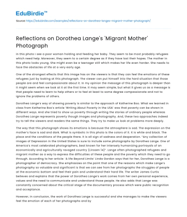 Reflections on Dorothea Lange’s ‘Migrant Mother’ Photograph