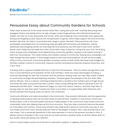 Persuasive Essay about Community Gardens for Schools