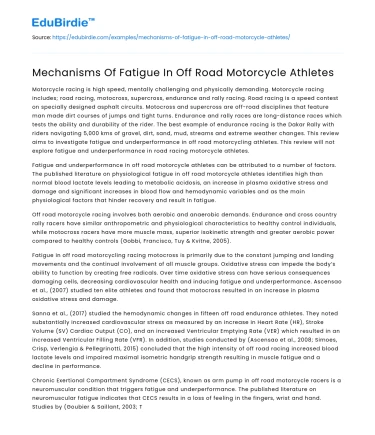 Mechanisms Of Fatigue In Off Road Motorcycle Athletes