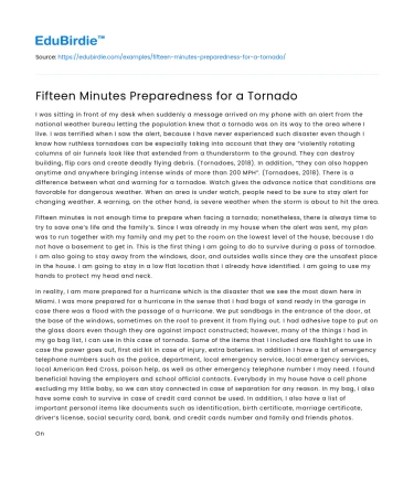 Fifteen Minutes Preparedness for a Tornado