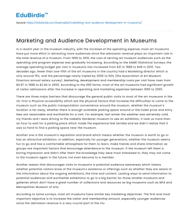 Marketing and Audience Development in Museums