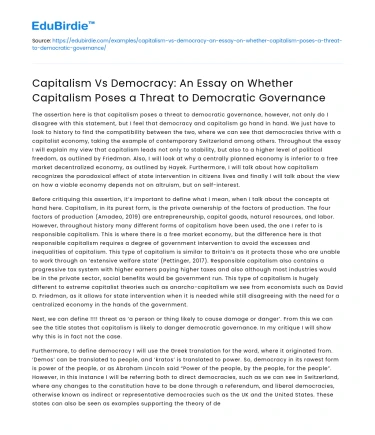 Capitalism Vs Democracy: Does Capitalism Threaten Democracy?